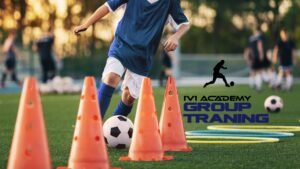 A kid training soccer